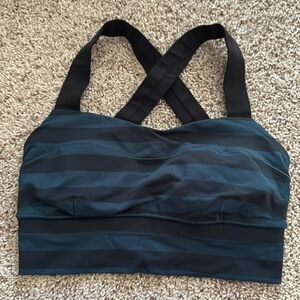 Lululemon 6 Spinerette Bra Black Alberta Lake Stripe Cycling Run Long Line +Pads